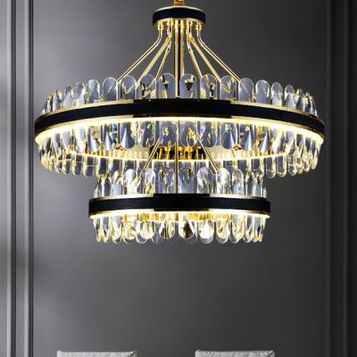 China Modern Luxury Modern Pendant Lights Hotel Villa Lamp Iron Black Ceiling Mounted Lighting K9 Crystal Chandelier for sale