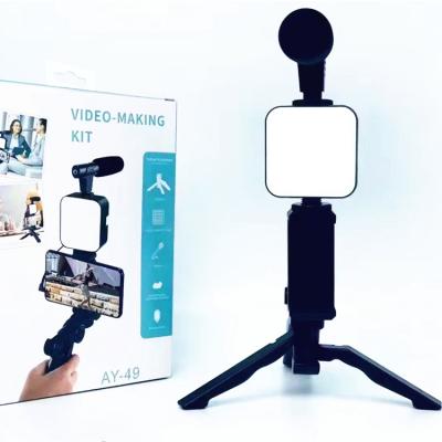 China AY49 Mini Microphone Mobile Stand For Video Recording Stand Phone Video Maker Mobile Aerial Stand LED Portable Phone Stand Ligh for sale