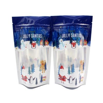 China Recyclable Custom Printing Colorful Plastic Stand Up Gift Christmas Candy Zip Lock Bag With Window for sale