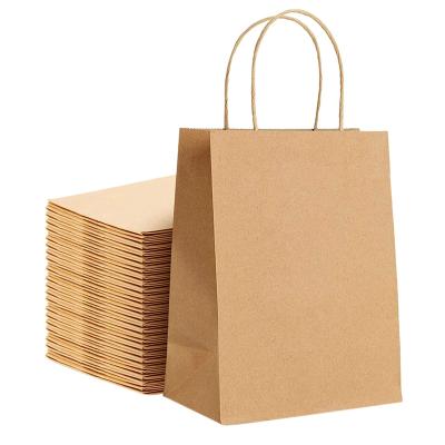 China Recyclable Kraft Paper Bags 5.9x3.14x8.2 Inches Small Paper Gift With Handles Party Shopping Brown Paper Bags for sale