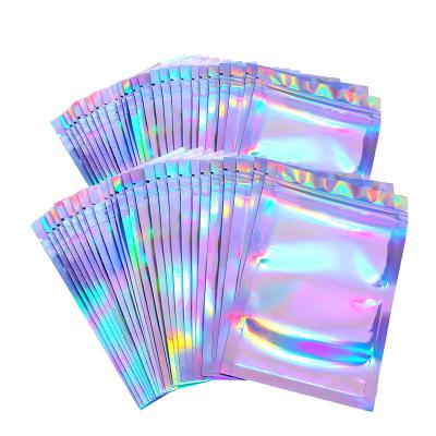 China Custom Resealable Zipper Laser Holographic Cosmetic Foil Mylar Moisture Proof Bags For Eyelash Packaging for sale