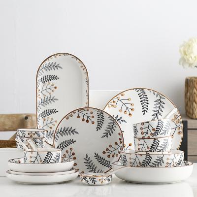 China 18 Pcs High Quality Hand Painted Fancy Tableware Western Ceramic Dinner Dish Sets Cheap Tableware Sets for sale