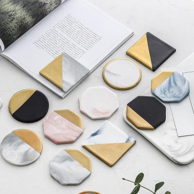 China Modern Unique Custom Design Multi Shape Gold Luxury Marble Ceramic Coaster For Mug for sale