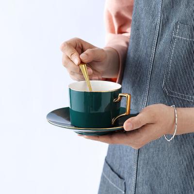 China Viable The Latest Design Dark Green Luxury Porcelain Coffee Cups And Saucers European Style Tea Cup Saucer for sale