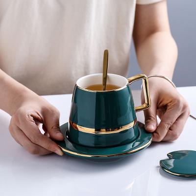 China Sustainable Modern Eco-Friendly Modern Dark Green Porcelain Tea Coffee Tea Espresso Ceramic Cups With Gift Box for sale