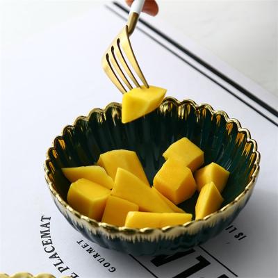 China Floral Gold Rim Luxury Green Porcelain Serving Shape Modern Viable Style Dinnerware Bowls Fruit Ceramic Soup Bowls for sale