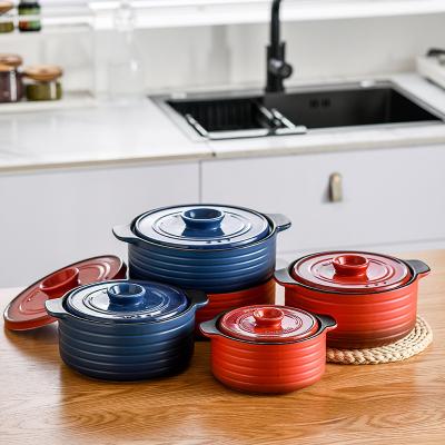 China Sustainable Wholesale Cookware Blue Color Porcelain Casserole Pots Red Soup Pot Cooking Pots With Lid for sale