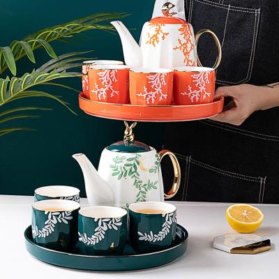 China Royal Turkish Afternoon Tea Time Drinkware Style Stocked Luxury Ceramic Tea Set With Tray for sale