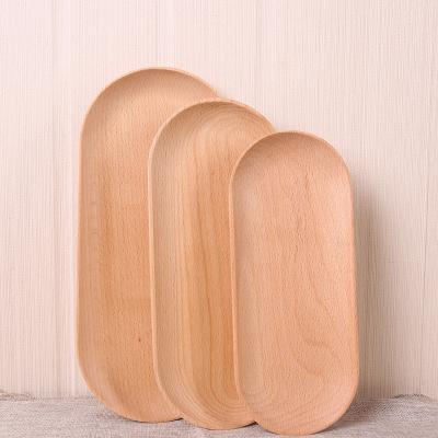 China Viable Wholesale Customization Beech Tray Dinner Cake Storage Snack Dish Oval Salad Dinner Serving Wedding Wooden Dish for sale