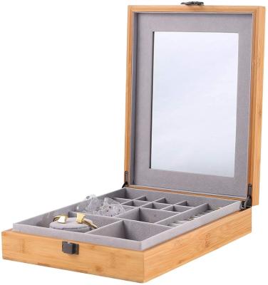 China Europe Organizer Mirrored Storage Display Case Gift Bamboo Cosmetic Box Bamboo Jewelry Box for sale