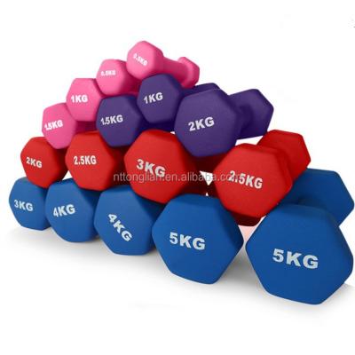 China Custom Colorful Vinyl Covered Dumbbell Vinyl Neoprene Hex Dumbbell Sets For Women for sale