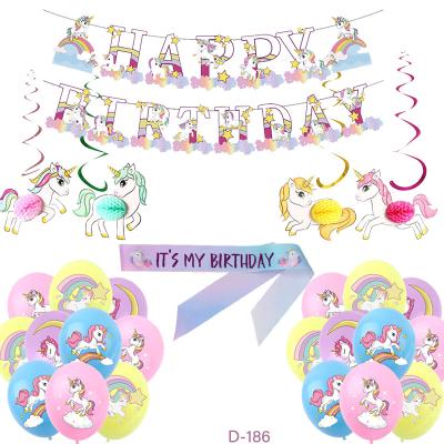 China Unicorn Birthday Banner Belt Balloons Hanging And Honeycomb Festival Decoration Packs Including For Unicorn Party Supplies Set for sale