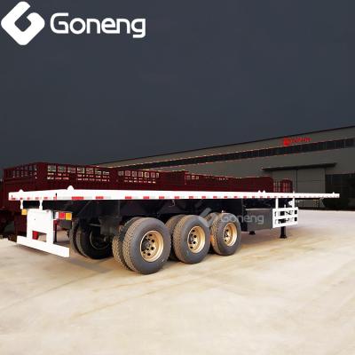 China Steel 40ft Flatbed Truck Trailer 20ft Lighted Flat Bed Semi Trailer Flatbed Trailer With Container Lock for sale