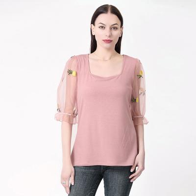 China Wholesale Casual Women Summer Clothing Breathable Ladies Plus Size Tops Women Casual Lace Half Sleeve T-shirt for sale