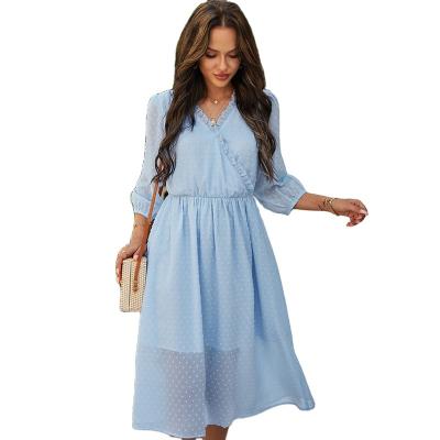 China 2021 Summer New Design Women S Sleeves Loose Lace Maxi Dress Beach Party Casual Loose Night Breathable for sale