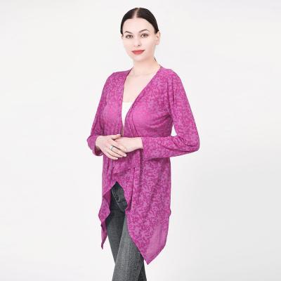 China Plus Size Fashion Ladies Autumn Clothing Long Coat Swimwear Cover Up Beach Wear Women Casual Purple Burnout Cardigan Long for sale