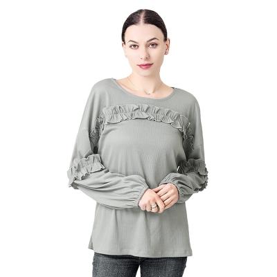 China Good Quality Breathable Cheap Women Plus Size Womens Upper Gray Long Sleeve Casual Pullover Ladies Clothing for sale