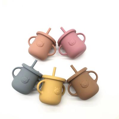 China BPA Free Baby Training Silicone Straw Cup Bear Shaped Toddler for sale