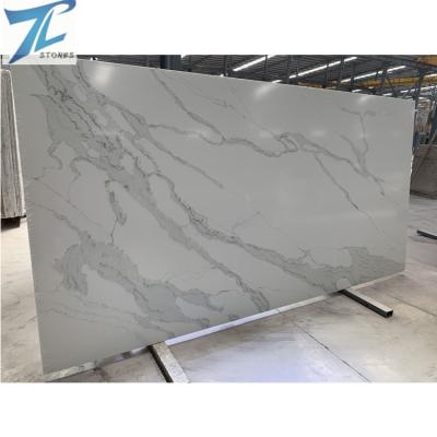 China 2022 Modern White Calacatta Quartz Slabs Glass Stone Artificial Quartz For Bathroom Vanity Top for sale