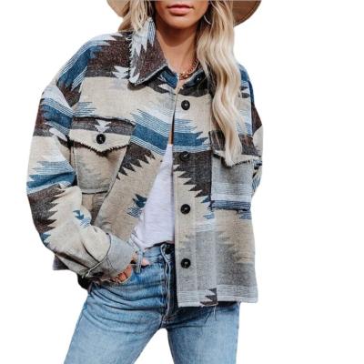 China Breathable Print Breathable Hot Selling Rogue Woolen Custom Aztec Jackets Casual Plus Size Women's Shackets for sale