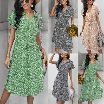 China Amazon Factory Price 2022 Short Sleeve Casual Long Maxi Dress Floral Print Washable Dress for sale