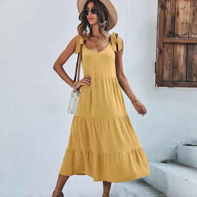 China 2022 Summer Washable Slip Maxi Dress Soild Color A Line Braces Beach Dress for sale