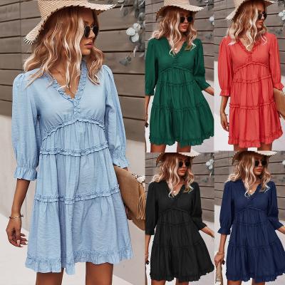 China 2022 Ebay Summer Insist Holiday Beach Viable Dress High Quality Cotton Mini Dress For Women for sale