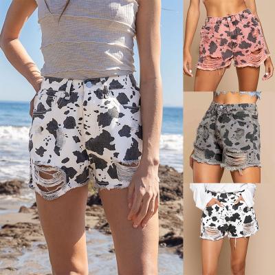 China Breathable Super01 2022 Spring Print / Summer Cow Washed Shorts Fashions Womens Western Denim Shorts for sale