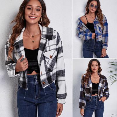 China Breathable Autumn Long Sheath Loose Shacket Plaid Button Up Shirts Women Jackets Ladies Loose Shirts for sale