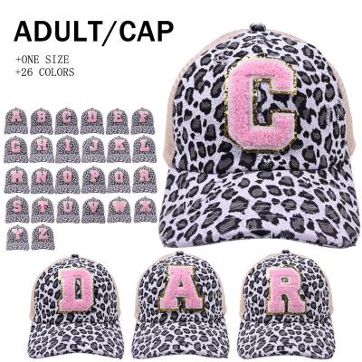 China New Arrival Leopard Baseball Hat Embroidery 26 Alphabet Letter Casual Cross Adjustable Sports Hat COMMON for sale