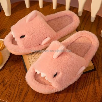 China Fashion Trend 2022 New Winter Faux Fur Cute Shark Slippers Wholesale Shark Slippers for sale