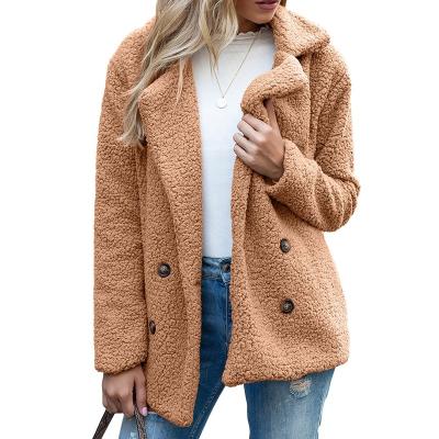 China 2022 Winter QUICK DRY Women Button Lapel Loose Sherpa Outwear Jacket Soild Color Sherpa Fleece Coat for sale