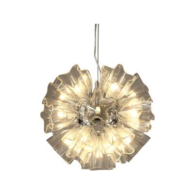 China Zhongshan Guzhen Modern Metal Clear Glass Flower Art Room Chandelier Lamp Home Living Room Pendant Light Fixture for sale