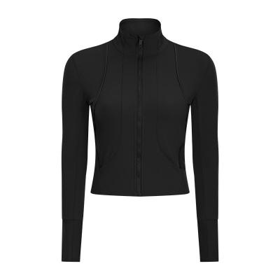 China Logo Women Fitness Athletic Sports Wear Ladies Workout Long Sleeve Breathable Solid Turtle Neck Jogging Running Yoga Jacket for sale