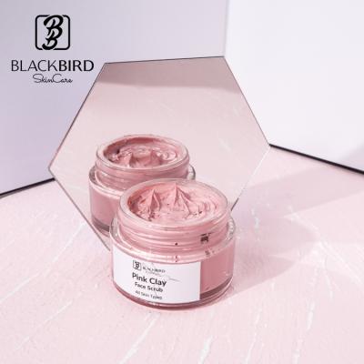 China Private Label DEEP CLEANSING Clay Face Scrub Moisturizing Exfoliating Pink Face Polish Skin Care Pore Cleansing Clay Facial Scrub for sale