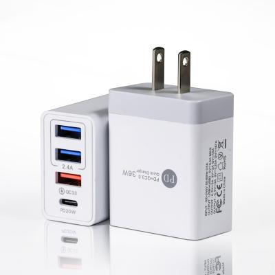 China PD 20W and QC3.0 36W universal charger good multi ports mobile phone factory price usb port wall charger for sale