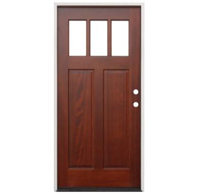 China Traditional exterior pre-finished mahogany entry door, front entrance with artglass for sale