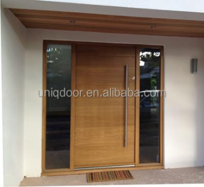 China Art Founction Stylish Modern Front Wood Doors Solid Wood Door With Sidelights for sale