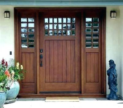 China Luxury modern villa front entry swing home wooden glass door with side lite design for sale