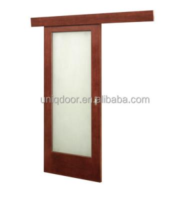 China Function 30 in. x 81 in. bathroom wood sliding barn door with single glass panel for sale