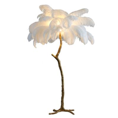 China Lighting Works 12W Modern Indoor Vertical Brass LED Feather Floor Lamp Living Room Bedroom Decoration 12W for sale