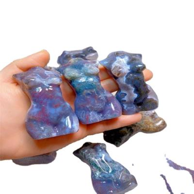 China China Wholesale Nautral Moss Agate Purple Body Carving Women Crystal Body For Decoration for sale