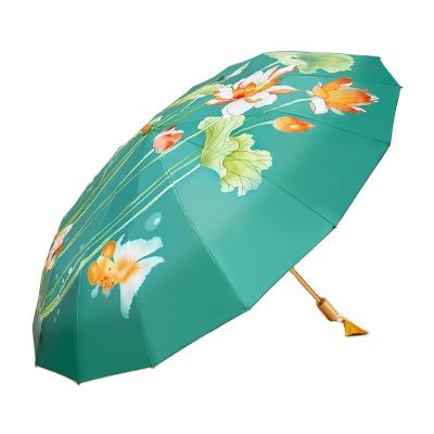 China Guochao 16 Traditional Chinese Women's Folding UV Proof Women's Reinforced Guochao 16 Bone Sun Umbrella Sunscreen Parasol Windproof Umbrella for sale