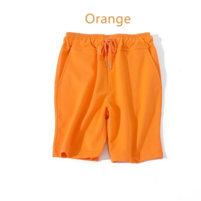 China Men's Custom 100% Cotton Fashion Breathable Solid Fleece Single Drawstring Logo Fitness Orange White Sweatshirt Shorts for sale