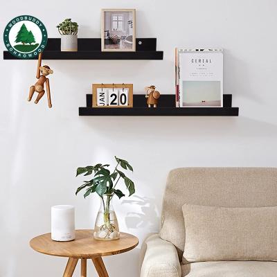 China Modern Floating Wall Shelves Black Wall Mounted Storage Wooden Wall Hanging Shelf Set Of 3 Ledge Display Stands For Living for sale