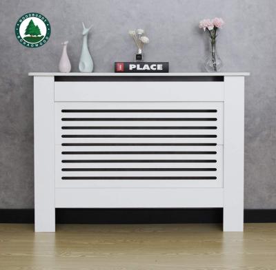 China Easy Assemble White Shelving Wood Home Department MDF Radiator Cover Cabinet Slattted Vertical Duct 172L x 19W x 81H for sale