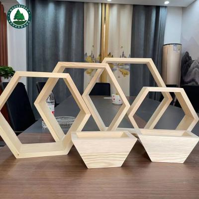 China Wall 4-Honeycomb Shelf Europe Hexagon Floating Shelves Set. Geometric Hexagon Shelves; Solid Paulownia wood; pine board for sale