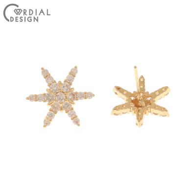 China Cordial Earring Jewelry Accessories Design 20Pcs 15*17MM CZ Earrings Stud Jewelry Accessories Snowflake Shape Hand Made for sale