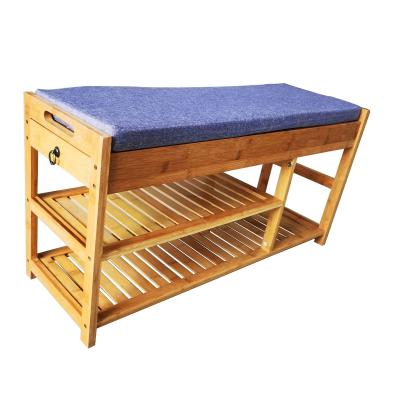 China 3 Tier Convertible Bamboo Storage Bench Shoes Bench With Changing Drawer Shoes With Soft Sponge for sale