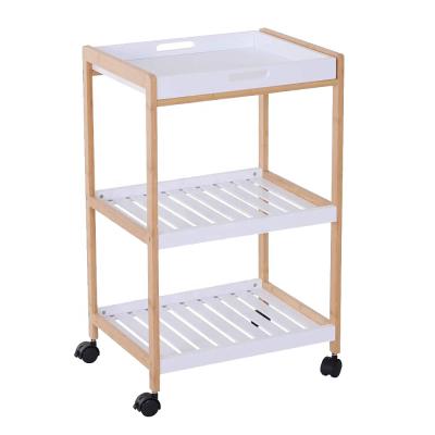 China Bamboo Towel Racks With Shelf 3 Tier Position Shelf Bamboo MDF Tops Bathroom With Wheels for sale